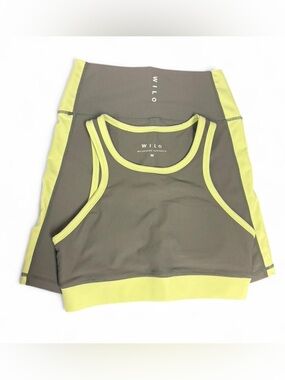 WILO Olive Green & Neon Yellow Trim Racerback Sports Bra